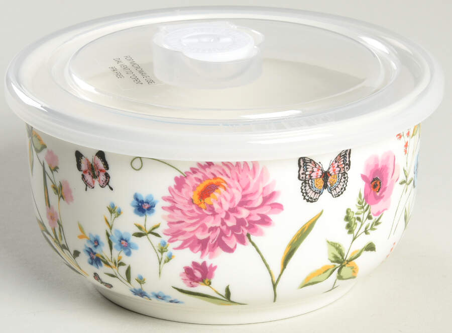 Butterfly Garden 5" Storage Bowl Ceramic with Plastic Lid by Grace's Teaware-1