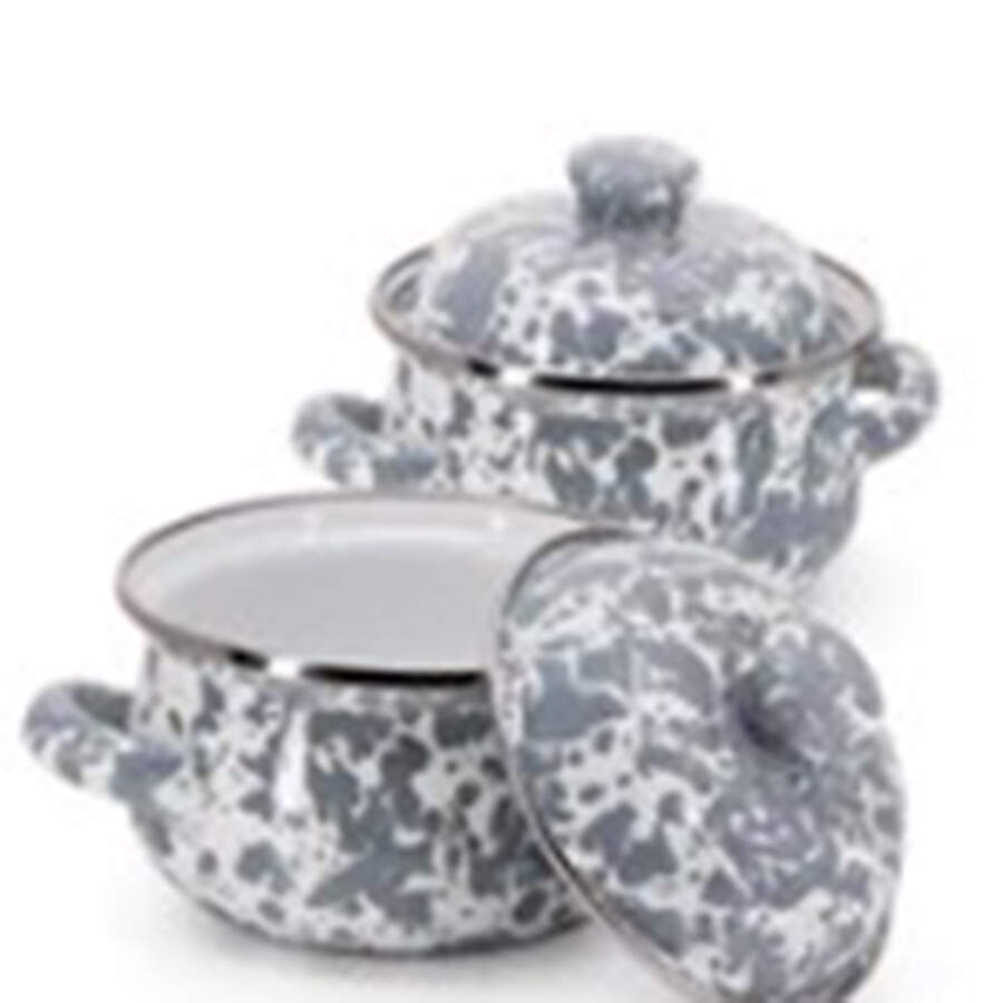 Grey Swirl Enamelware Mini Tureen & Lid by Golden Rabbit Enamelware-1