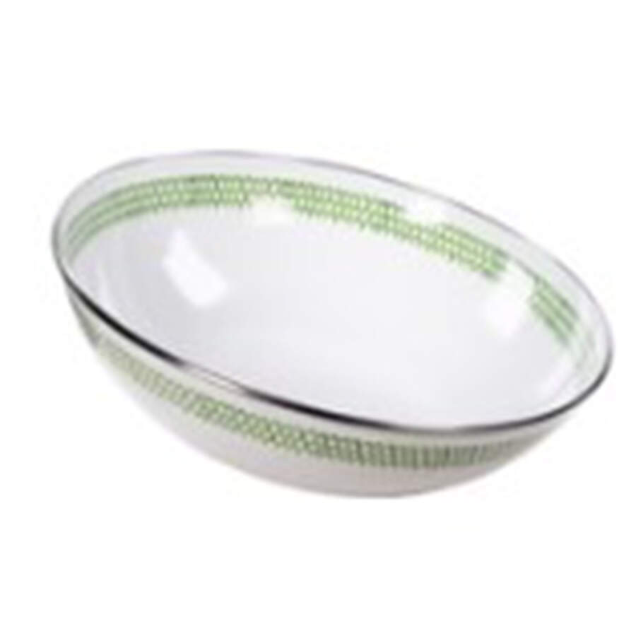 Green Scallop Enamelware 14" Round Serving Bowl by Golden Rabbit Enamelware-1