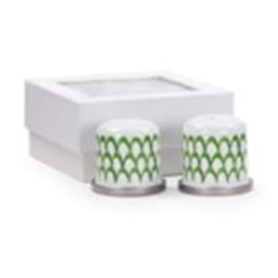 Green Scallop Enamelware Salt & Pepper Set by Golden Rabbit Enamelware-1