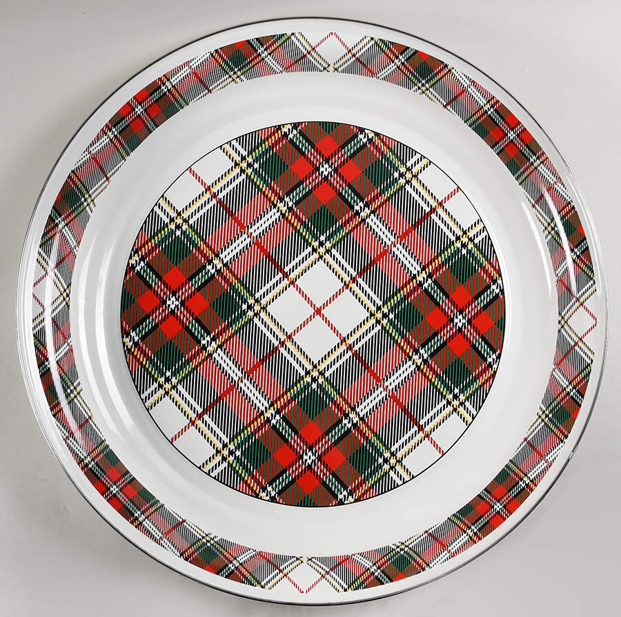 Highland Plaid Enamelware 20" Round Tray by Golden Rabbit Enamelware-1