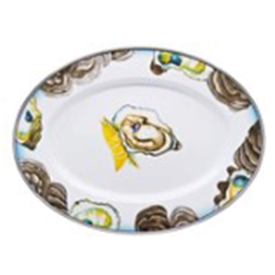 Oyster Enamelware 12" Oval Serving Platter by Golden Rabbit Enamelware-1