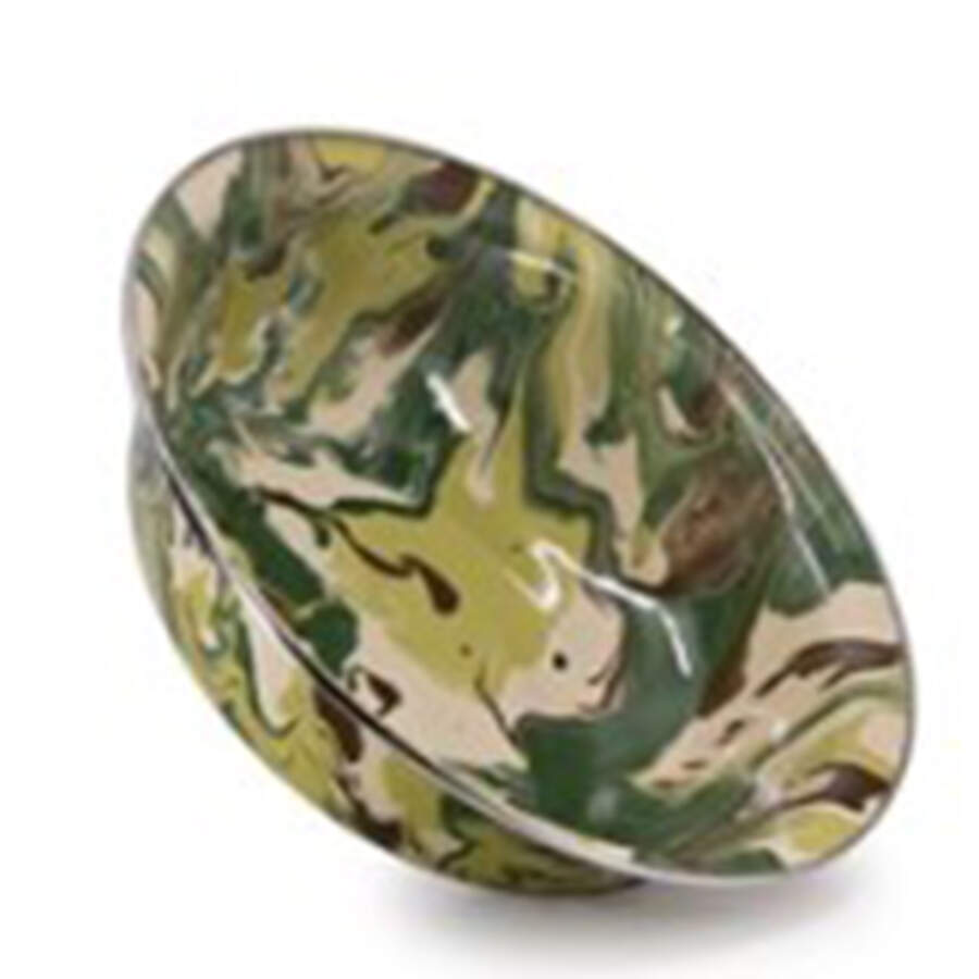 Camouflage Enamelware 13" Round Serving Bowl by Golden Rabbit Enamelware-1