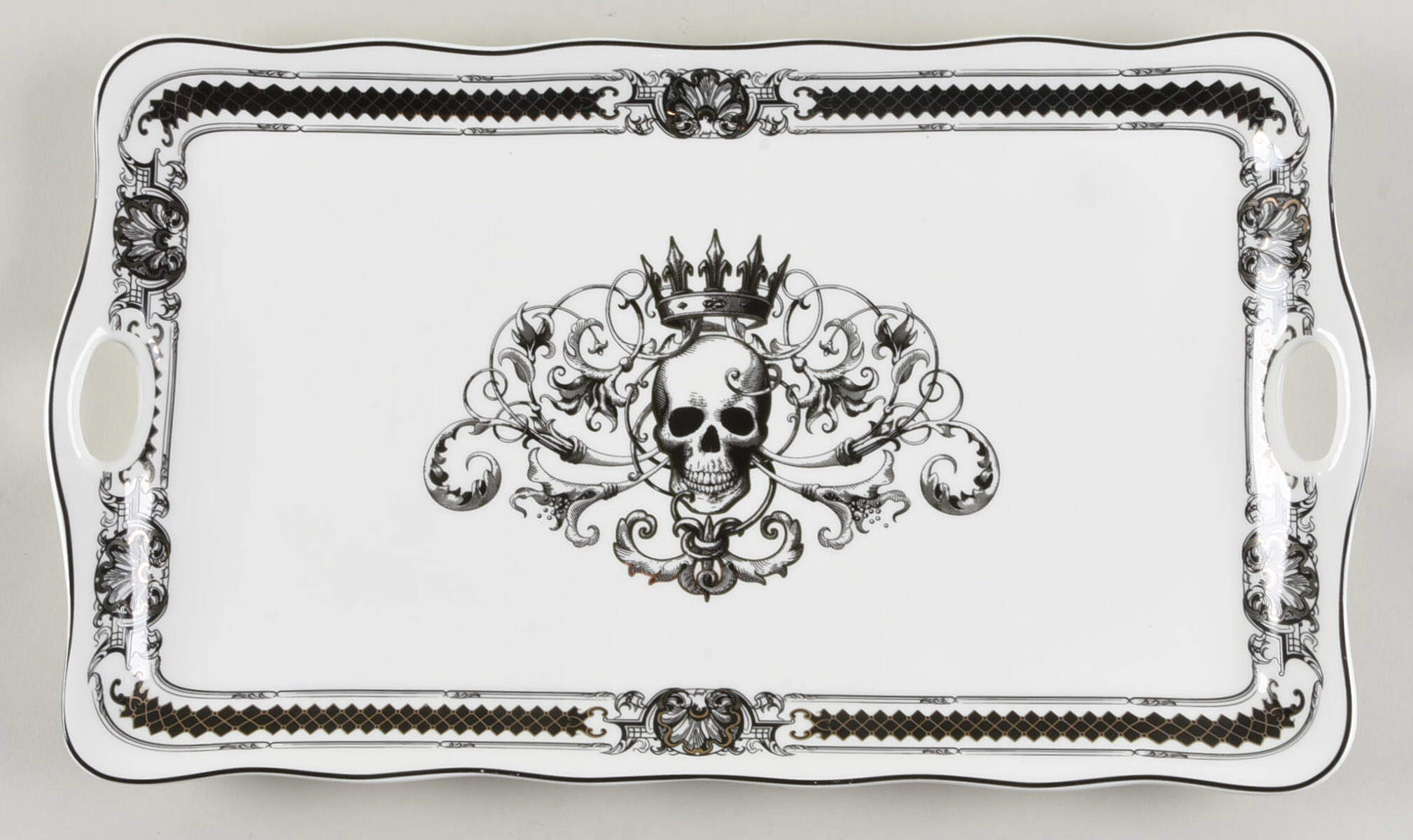 Lattice Skull with Crown 15" Rectangular Serving Platter by Grace's Teaware-1