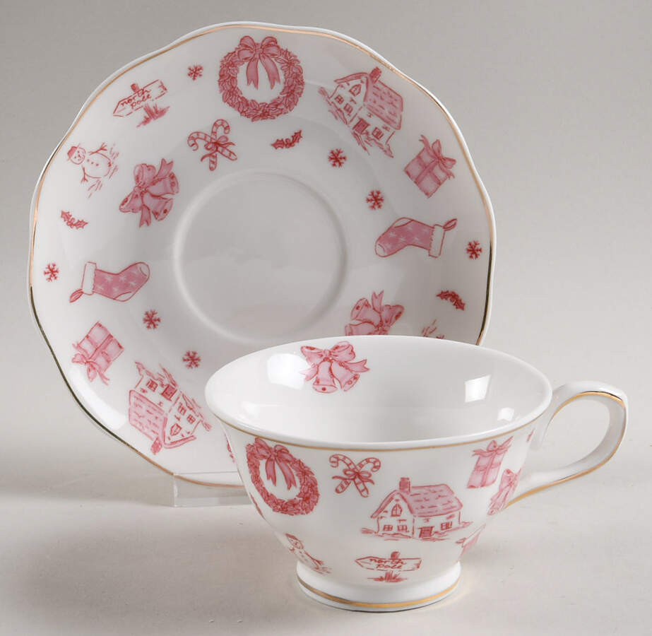 Pink Bow Footed Cup & Saucer Set by Grace's Teaware-1