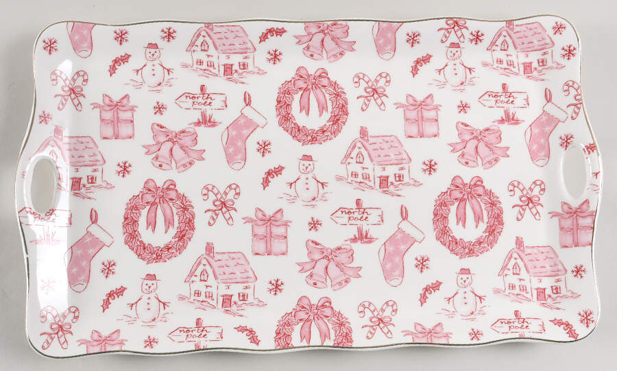 Pink Bow 14" Rectangular Handled Serving Platter by Grace's Teaware-1