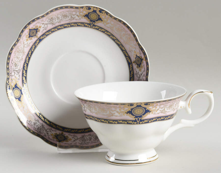 Pink Blue Diamond Footed Cup & Saucer Set by Grace's Teaware-1