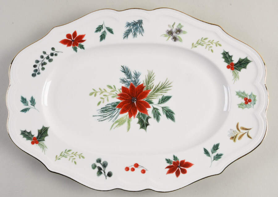 Poinsettia 13" Oval Serving Platter by Grace's Teaware-1