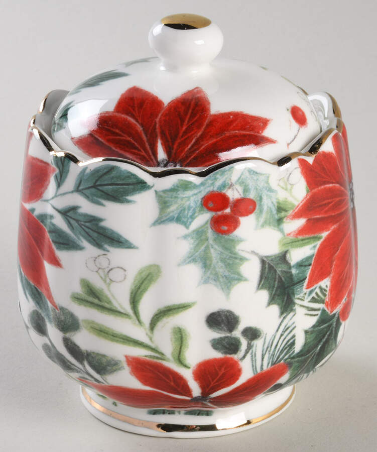 Poinsettia Sugar Bowl & Lid by Grace's Teaware-1