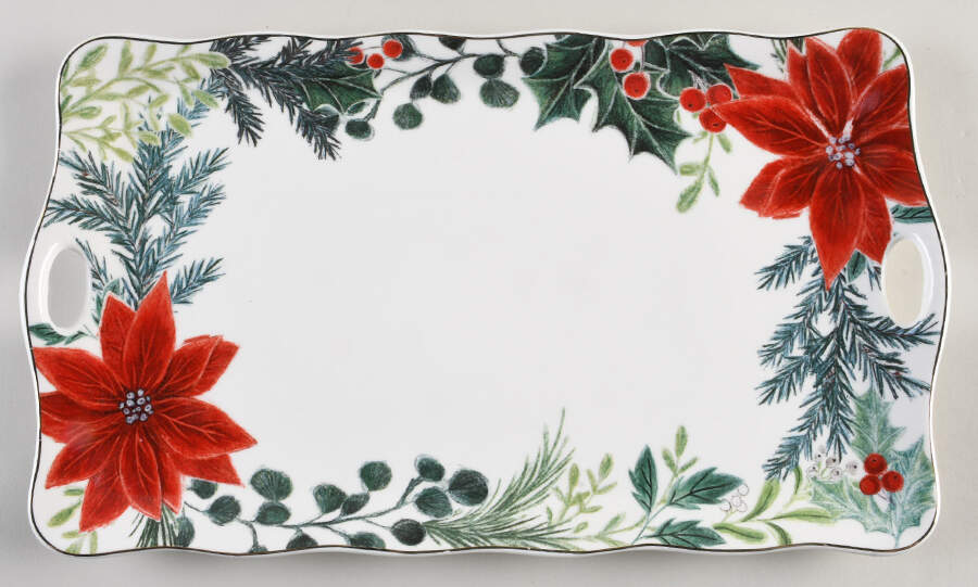 Poinsettia 15" Rectangular Serving Platter by Grace's Teaware-1