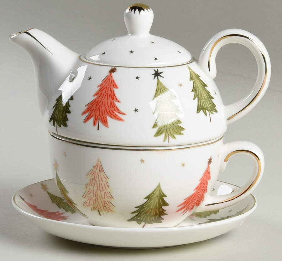 Tri-Color Tree Tea for One (Stacking Teapot w/Cup & Saucer) by Grace's Teaware-1