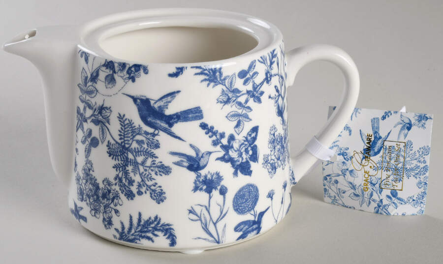 Blue White Bird Individual Teapot No Lid by Grace's Teaware-1