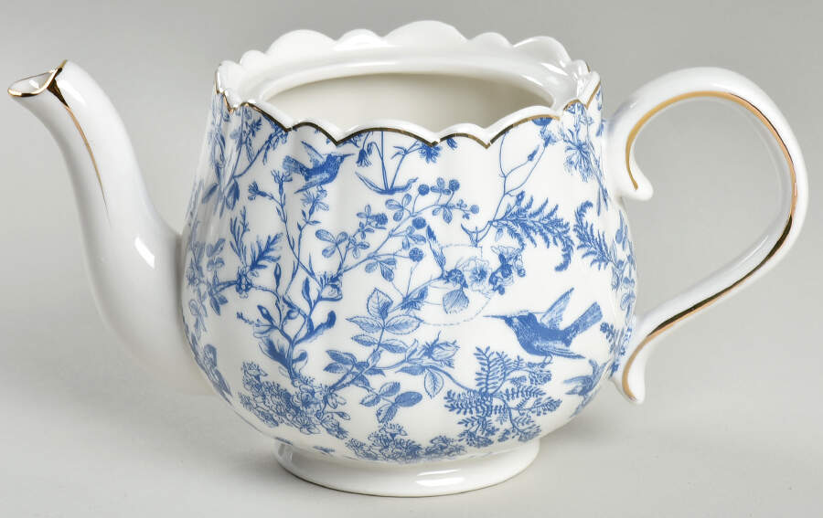 Blue White Bird Teapot No Lid by Grace's Teaware-1