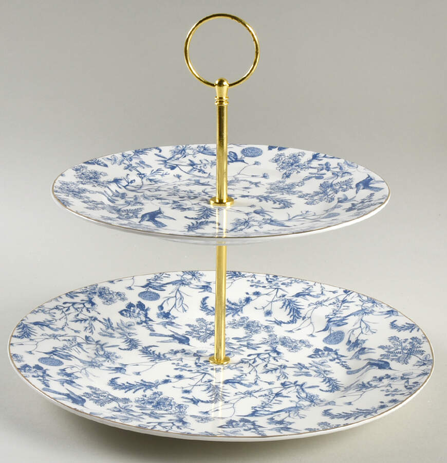 Blue White Bird 2 Tiered Serving Tray (Dinner & Salad Plate) by Grace's Teaware-1