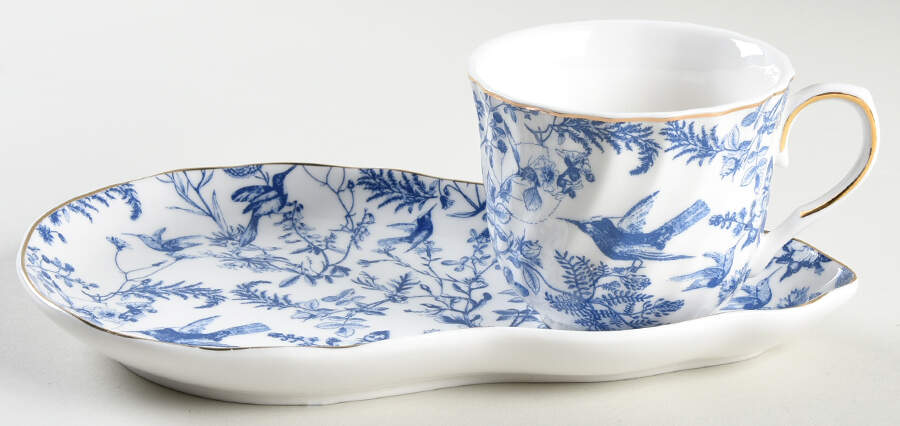 Blue White Bird Snack Plate & Cup Set by Grace's Teaware-1