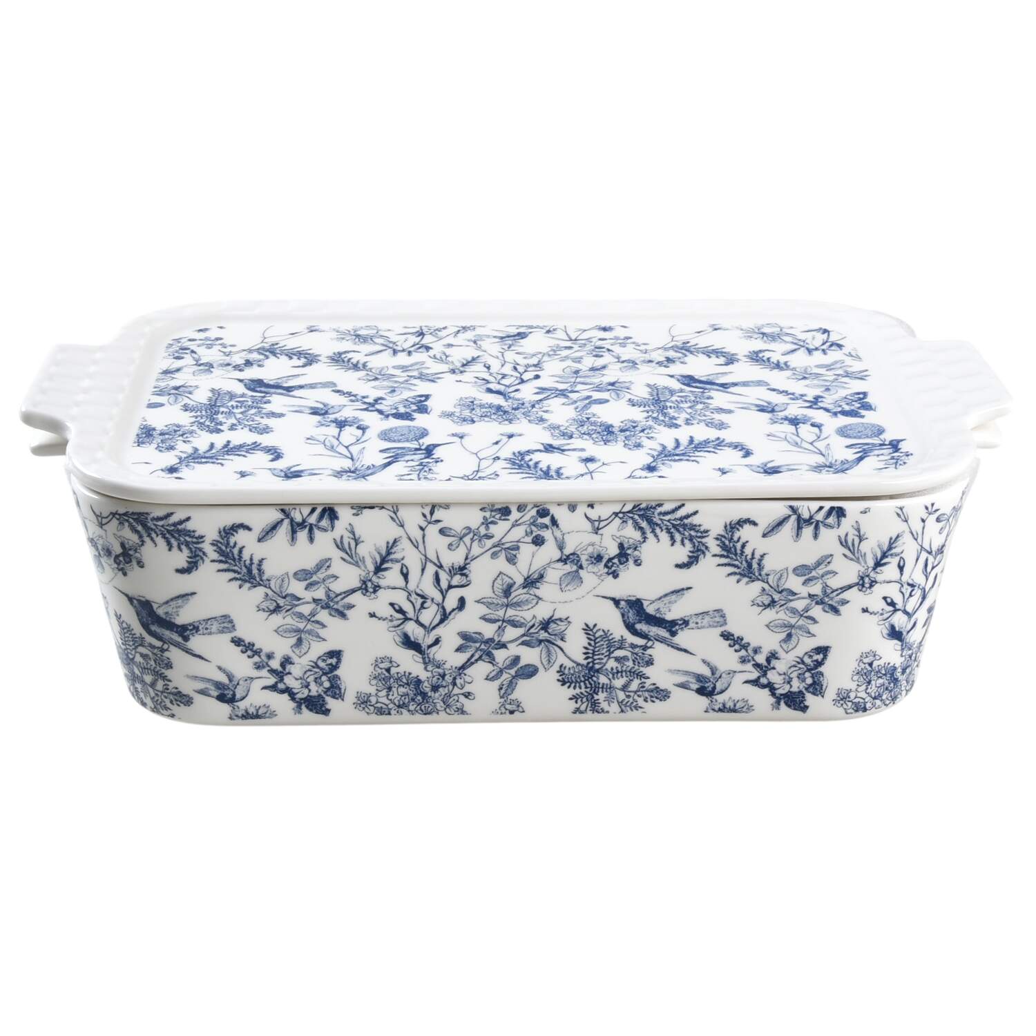 Blue White Bird Rectangular Baker & Lid by Grace's Teaware-1