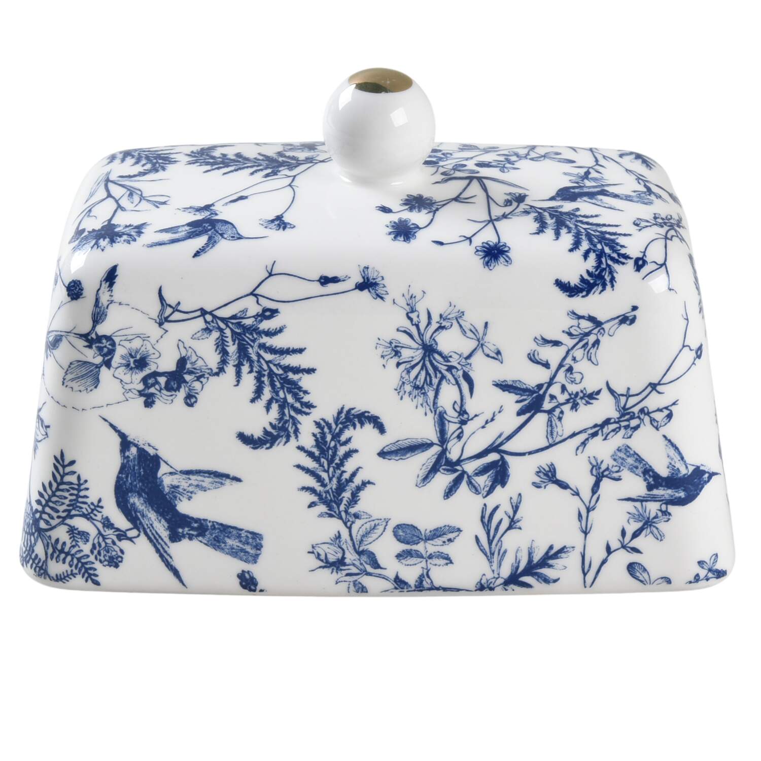 Blue White Bird Lid for 1/4 Lb Butter by Grace's Teaware-1