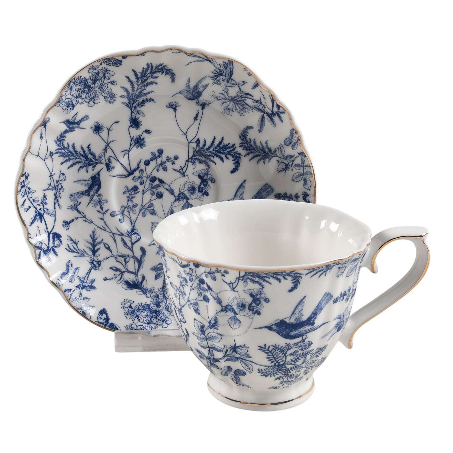 Blue White Bird Jumbo Cup & Saucer Set by Grace's Teaware-1