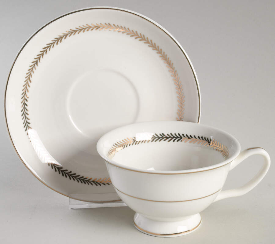 White Gold Laurel Flat Cup & Saucer Set by Grace's Teaware-1