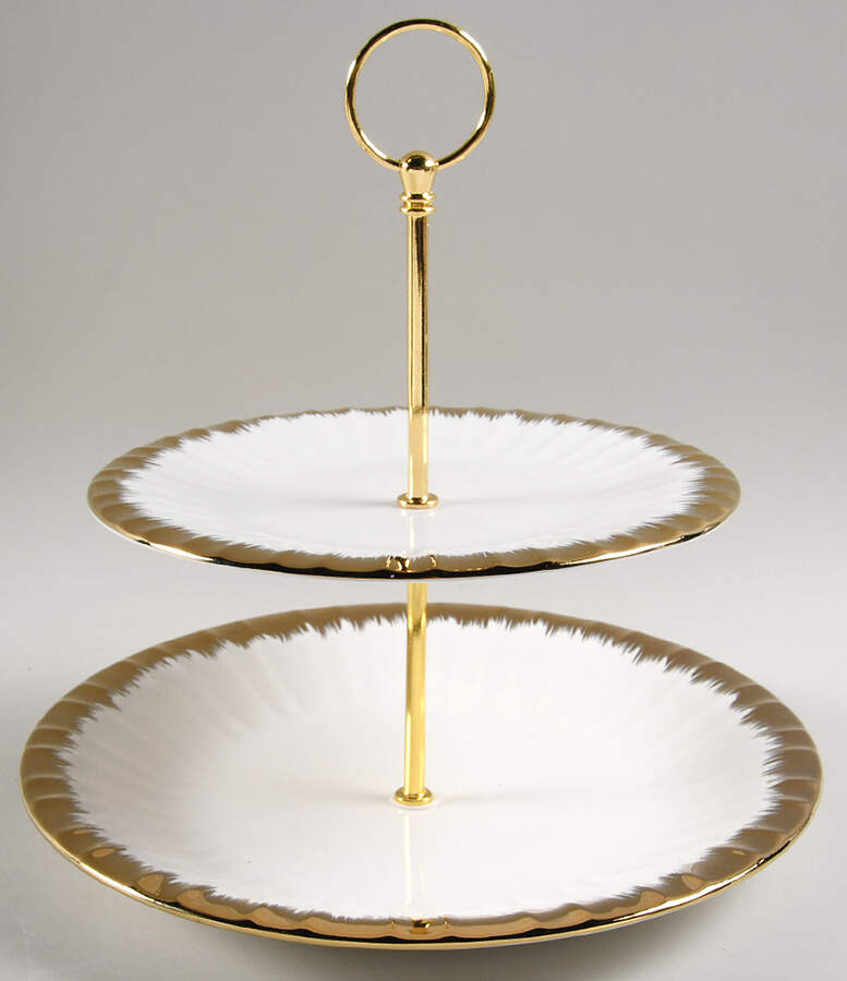 Gold Brush 2 Tiered Serving Tray (Dinner & Salad Plate) by Grace's Teaware-1