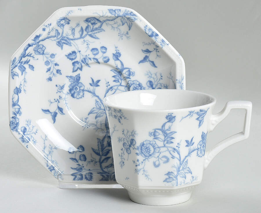 Octagon Blue Rose Flat Cup & Saucer Set by Grace's Teaware-1