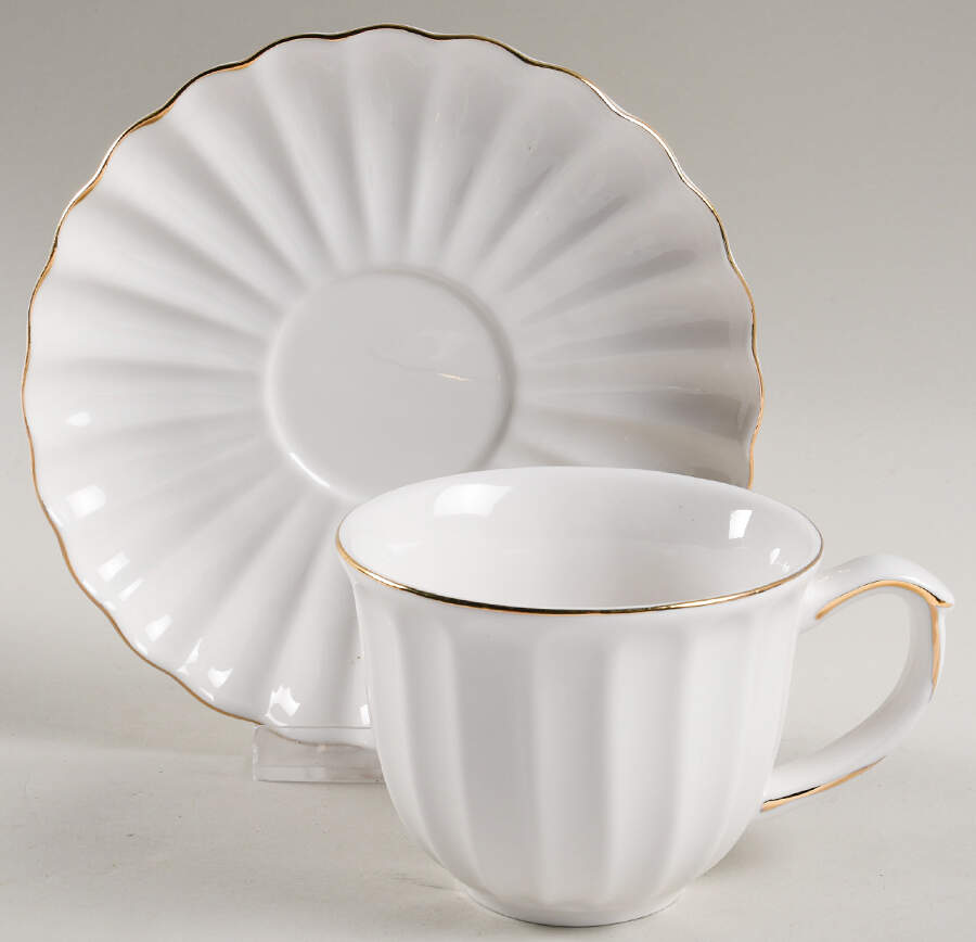 White Gold Shell Flat Cup & Saucer Set by Grace's Teaware-1