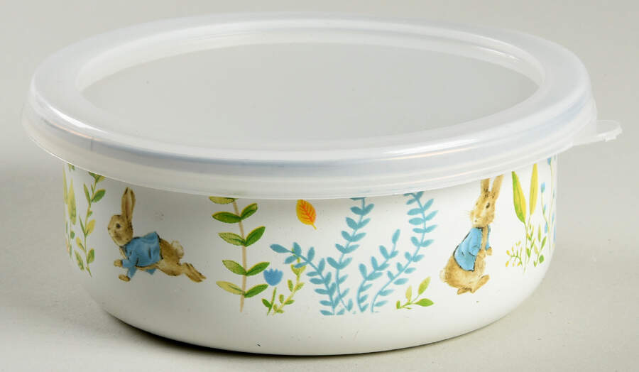 Peter Rabbit Enamel Child's Bowl & Plastic Lid by Golden Rabbit Enamelware-1