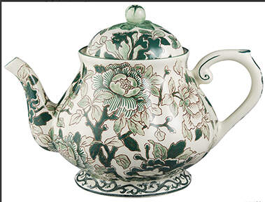 Pivoines Vertes Teapot & Lid by Faiencerie De Gien-1