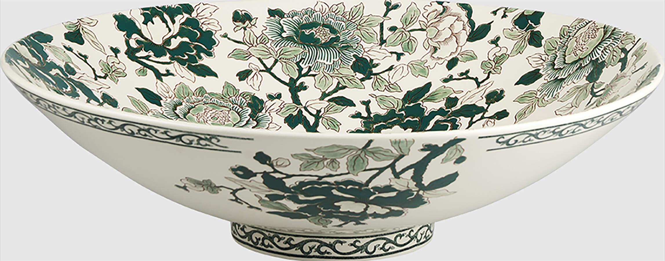 Pivoines Vertes 12" Round Serving Bowl by Faiencerie De Gien-1