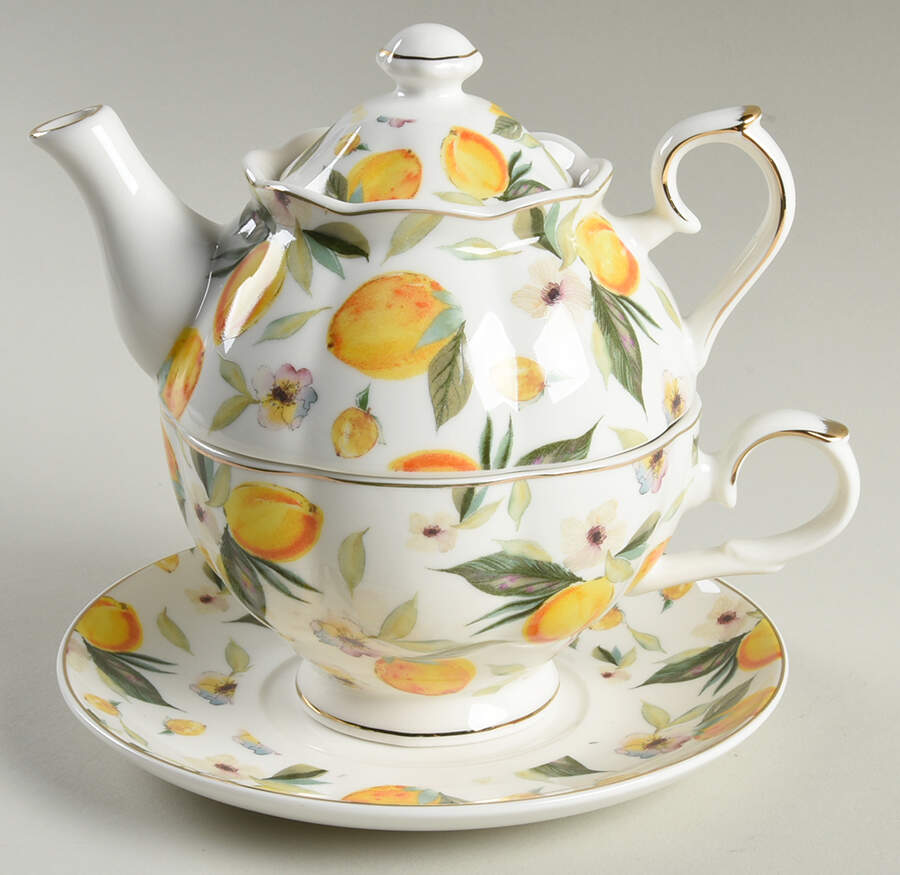 Kristy Lemon Tea for One (Stacking Teapot w/Cup & Saucer) by Grace's Teaware-1