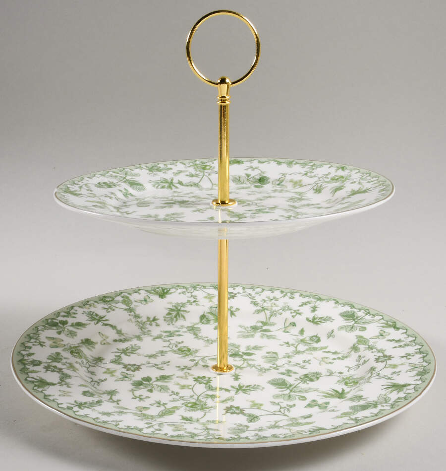 Greeny Garden 2 Tiered Serving Tray (Dinner & Salad Plate) by Grace's Teaware-1