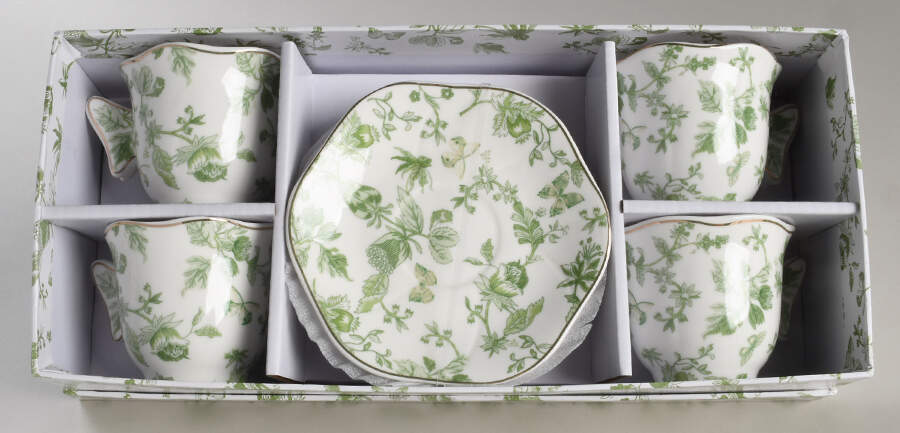 Greeny Garden Flat Demitasse Cup & Saucer Set - Set of 4 by Grace's Teaware-1