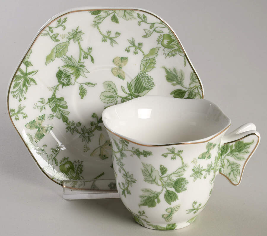 Greeny Garden Flat Demitasse Cup & Saucer Set by Grace's Teaware-1