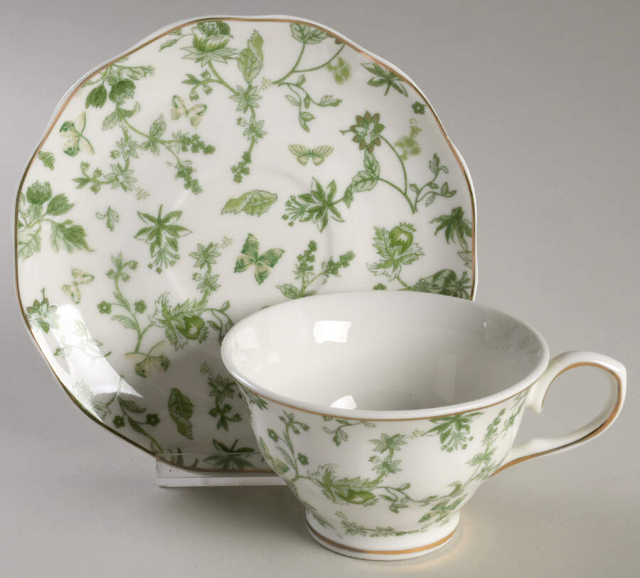 Greeny Garden Footed Cup & Saucer Set by Grace's Teaware-1