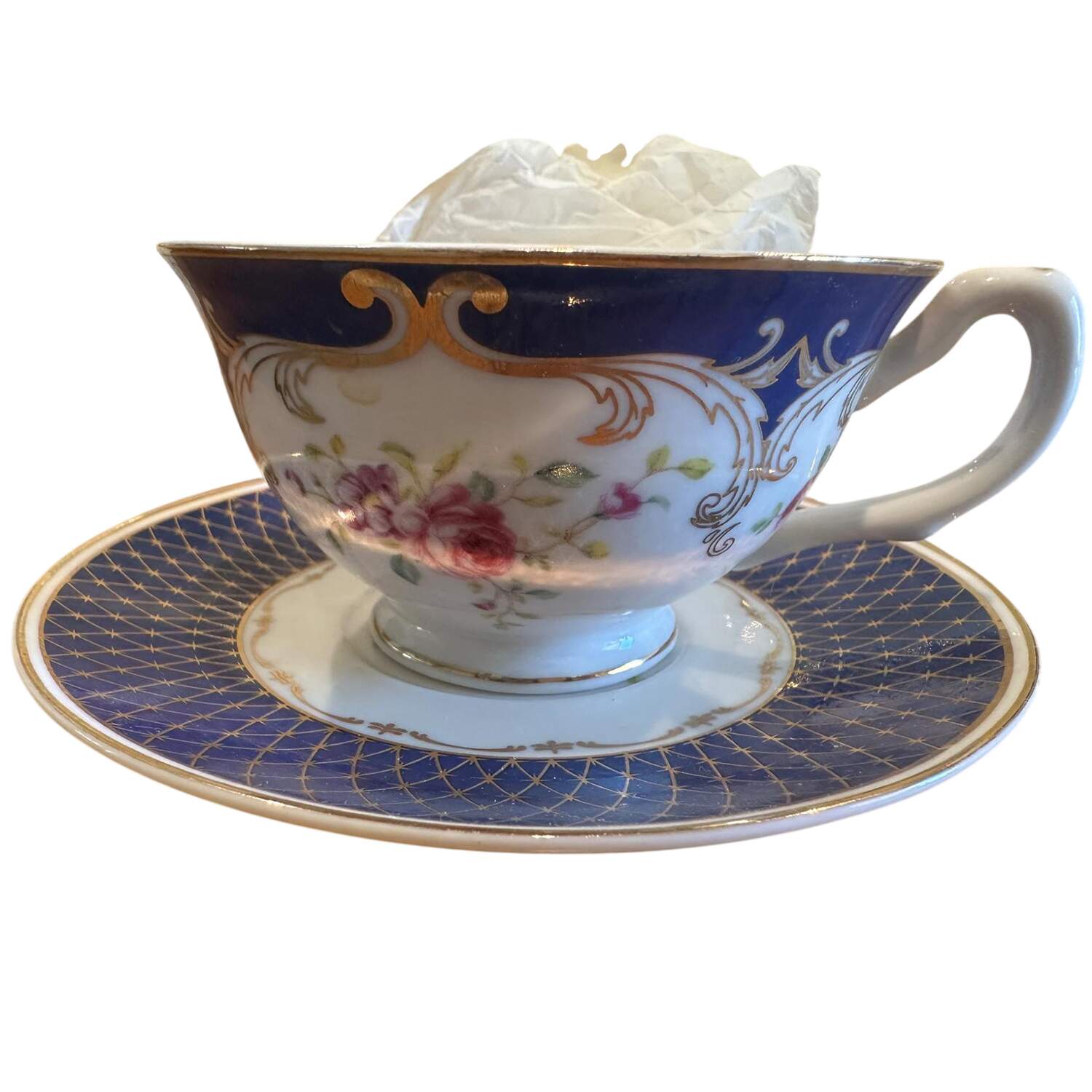 Navy Rose Footed Cup & Saucer Set by Grace's Teaware-1