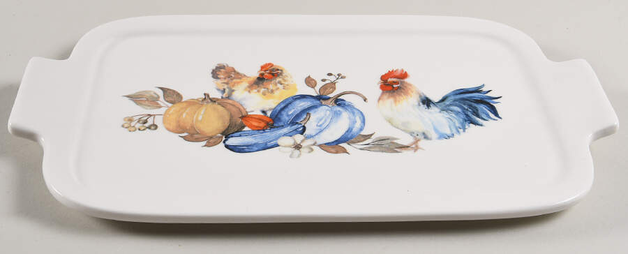 Blue Pumpkin Rooster Lid for Rectangular Baker by Grace's Teaware-1