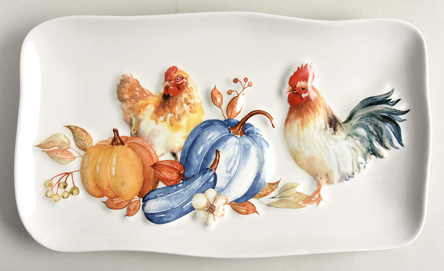 Blue Pumpkin Rooster 12" Rectangular Tray by Grace's Teaware-1