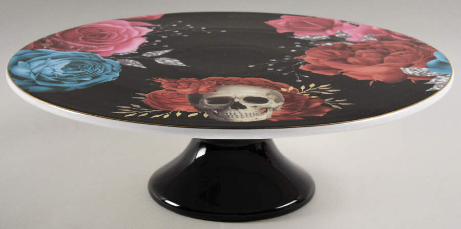 Black Rose Skull Footed Cake Plate by Grace's Teaware-1