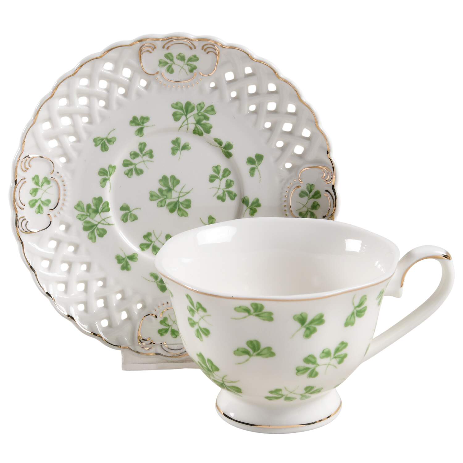 Shamrock Footed Cup & Saucer Set by Grace's Teaware-1
