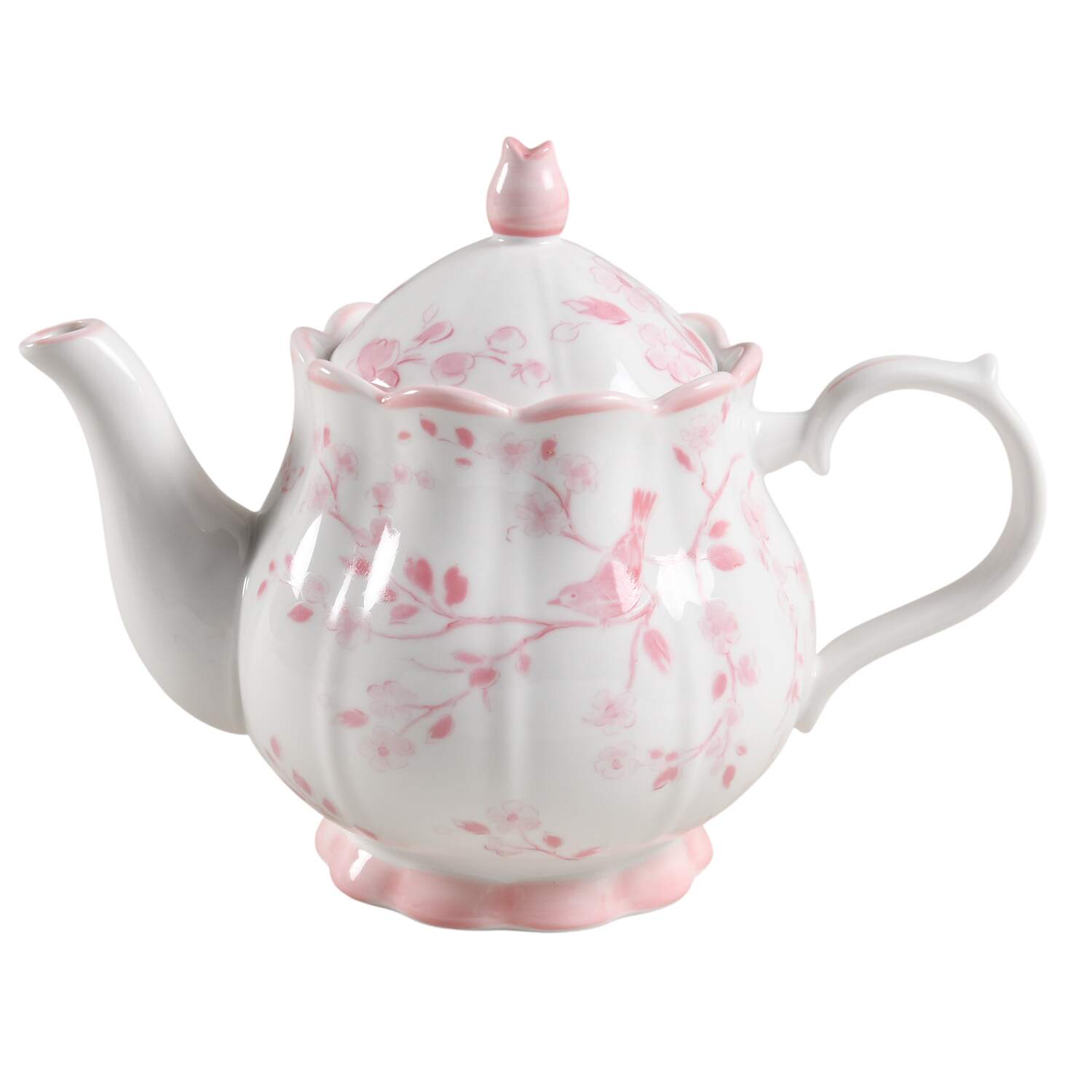 Pink Botanical Birds Teapot & Lid by Grace's Teaware-1