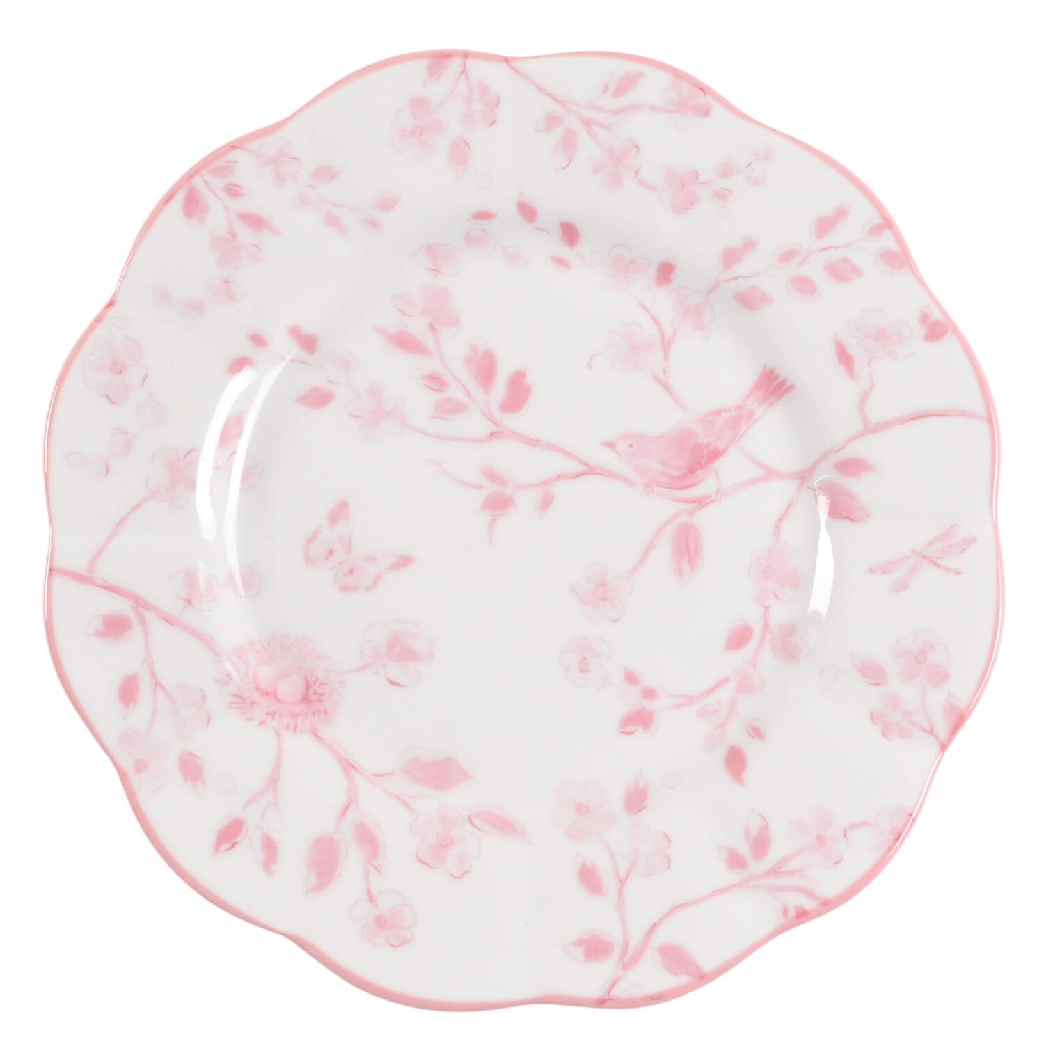 Pink Botanical Birds Salad Plate by Grace's Teaware-1