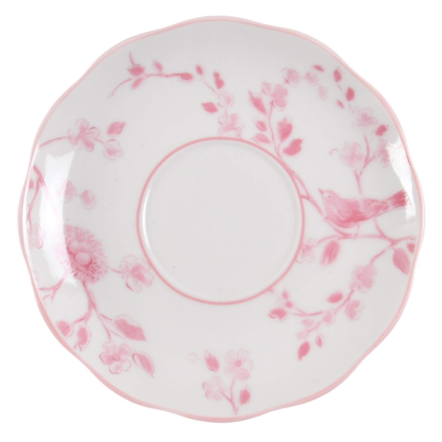 Pink Botanical Birds Saucer by Grace's Teaware-1