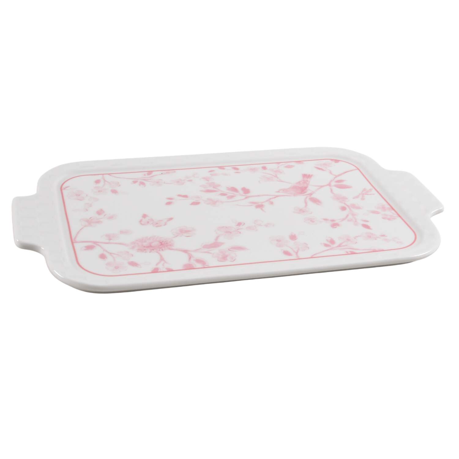 Pink Botanical Birds Lid for Rectangular Baker by Grace's Teaware-1