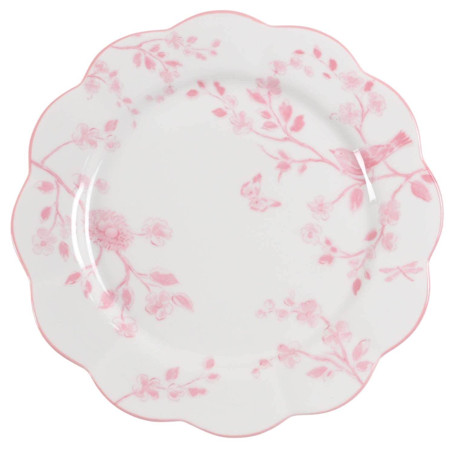 Pink Botanical Birds Dinner Plate by Grace's Teaware-1