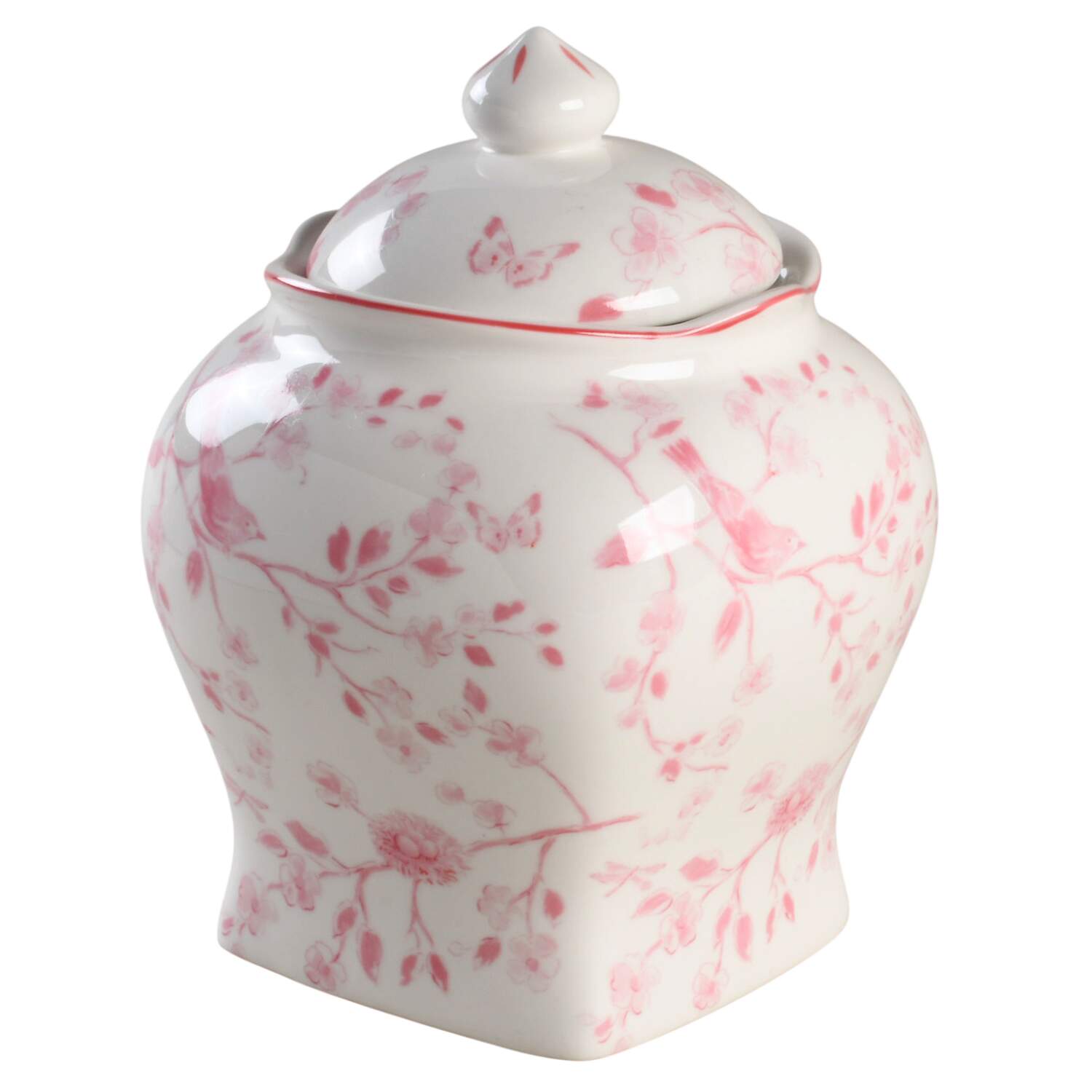 Pink Botanical Birds Small Canister & Lid by Grace's Teaware-1