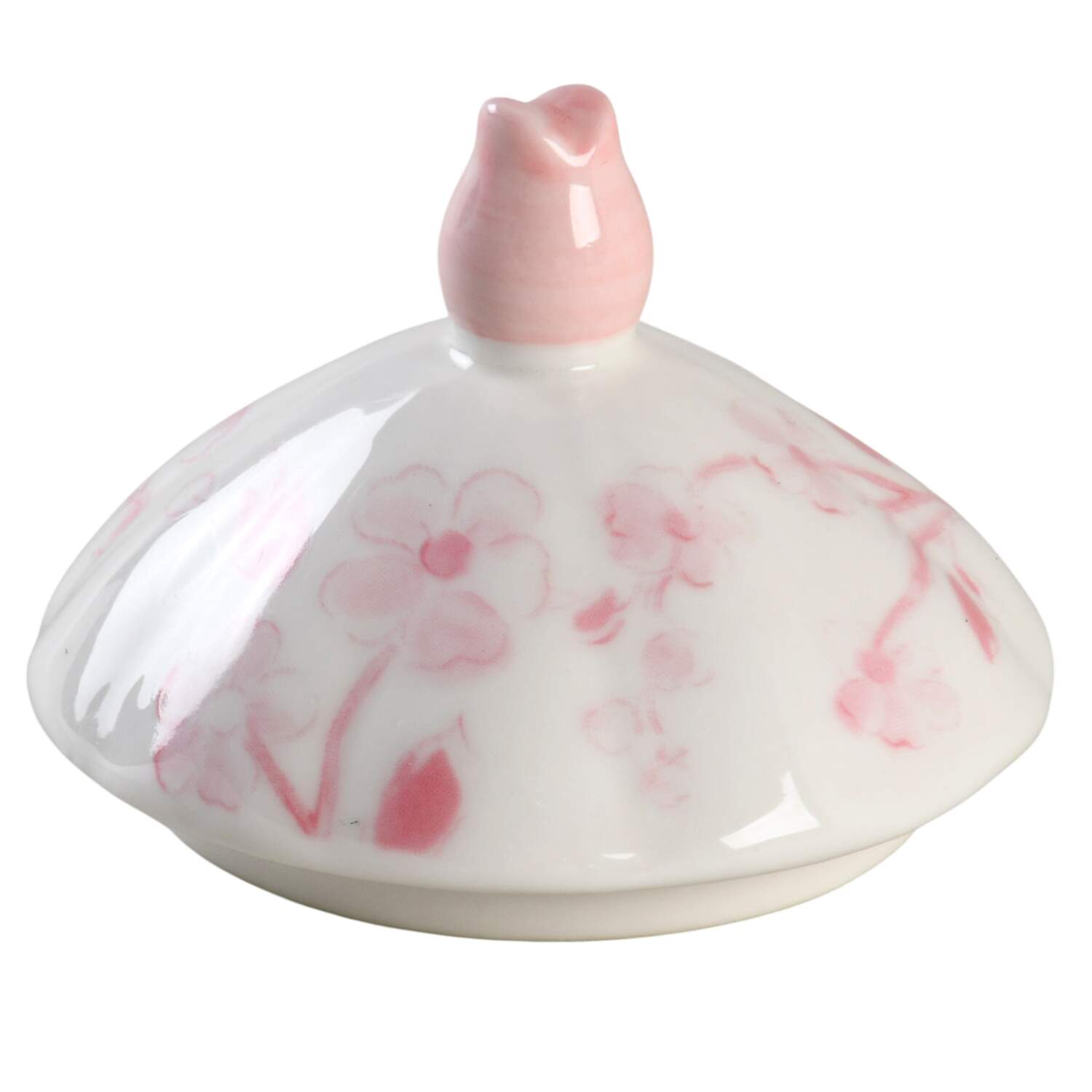 Pink Botanical Birds Lid for Sugar Bowl by Grace's Teaware-1