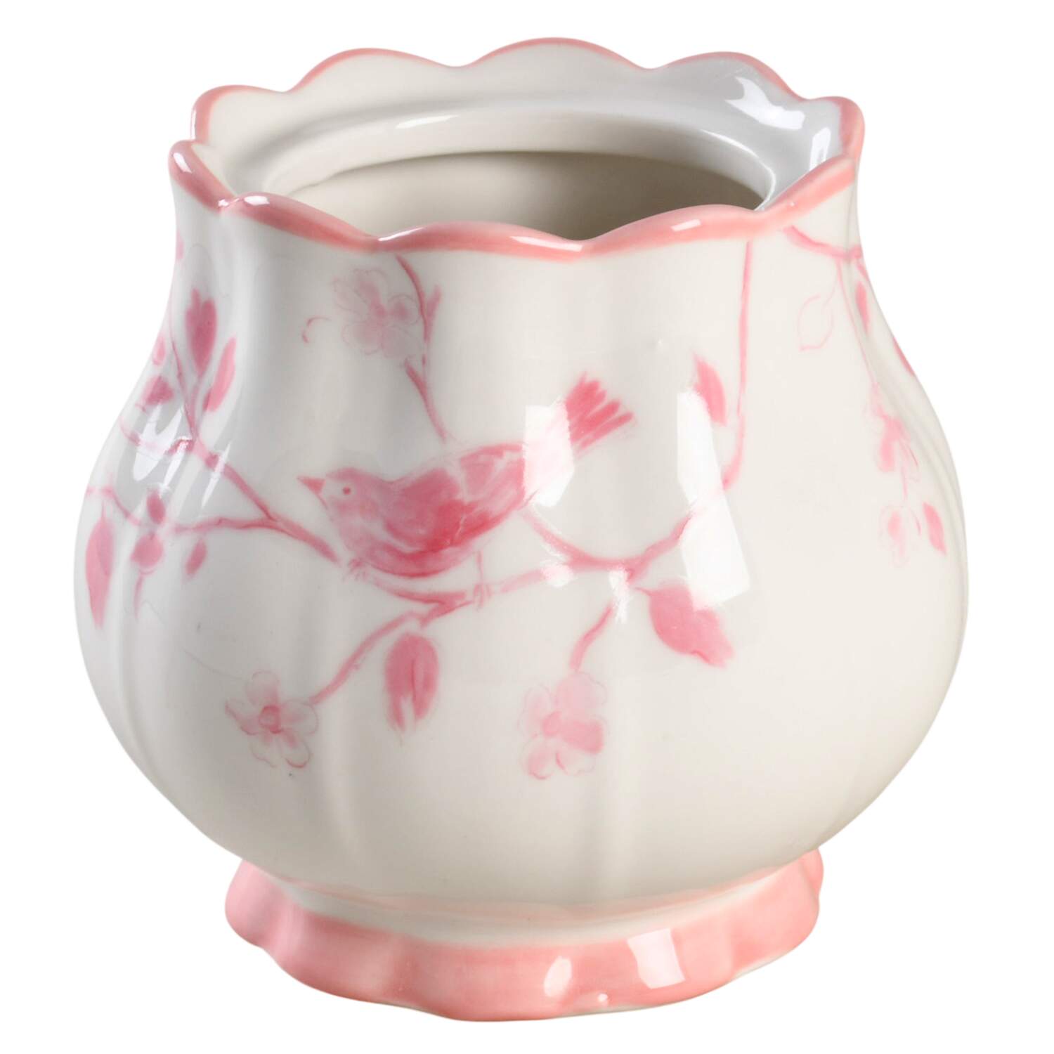 Pink Botanical Birds Sugar Bowl No Lid by Grace's Teaware-1