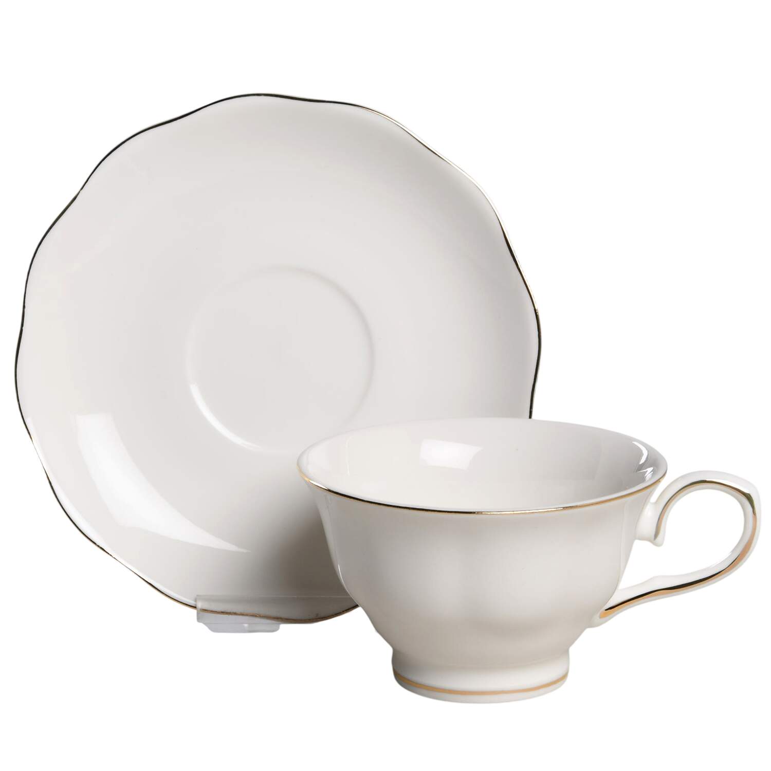 White Gold Vintage Footed Cup & Saucer Set by Grace's Teaware-1
