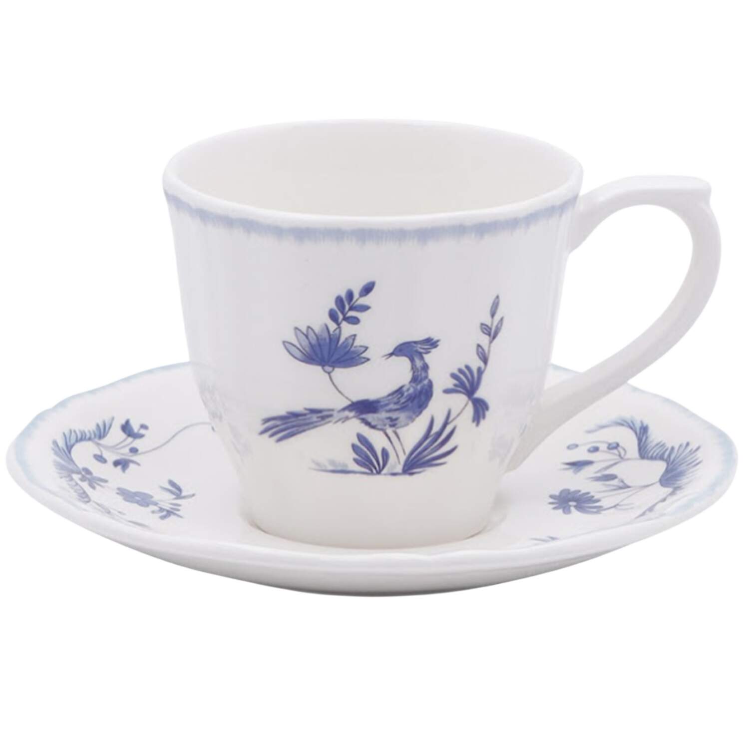 Paradis Bleu Flat Cup & Saucer Set by Faiencerie De Gien-1