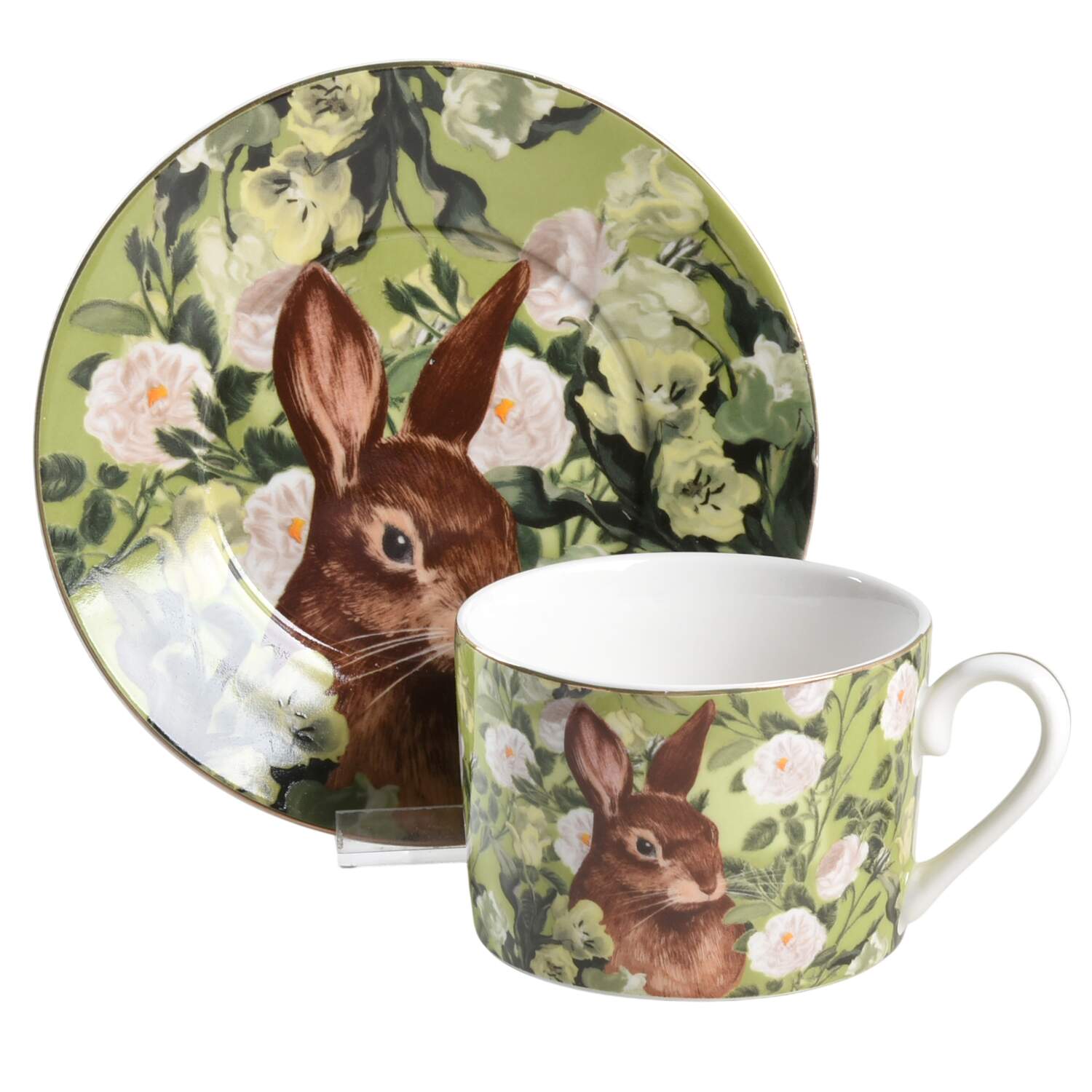Bunny Green Bloom Flat Cup & Saucer Set by Grace's Teaware-1